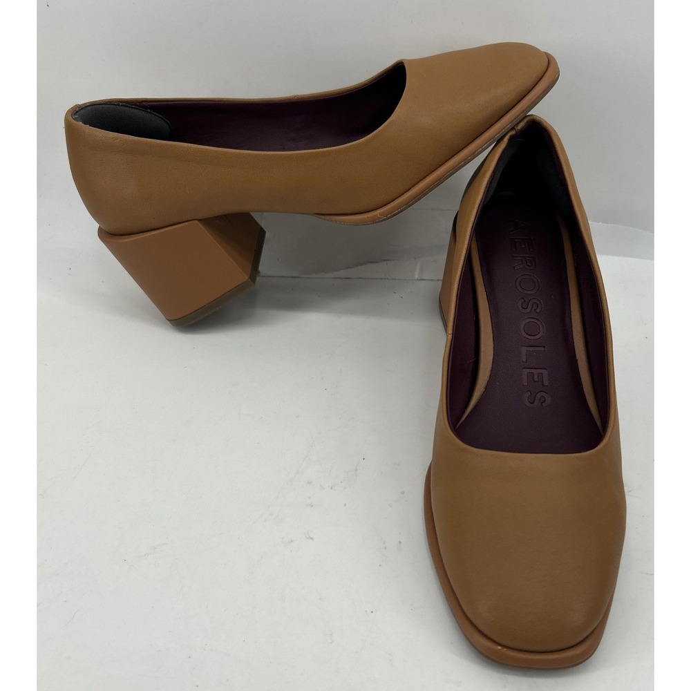 Aerosoles Alae Block Heel Pumps Beige Leather Women's Size 5M